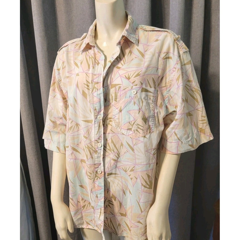 Vtg Grandmacore Counterparts Geometric Pastel Button Down Blouse Hong Kong Sz 10